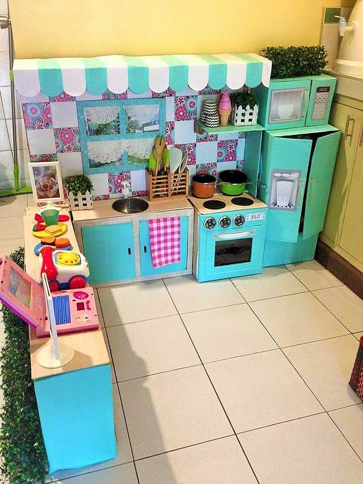 DIY Cardboard Play Kitchen Kids 5