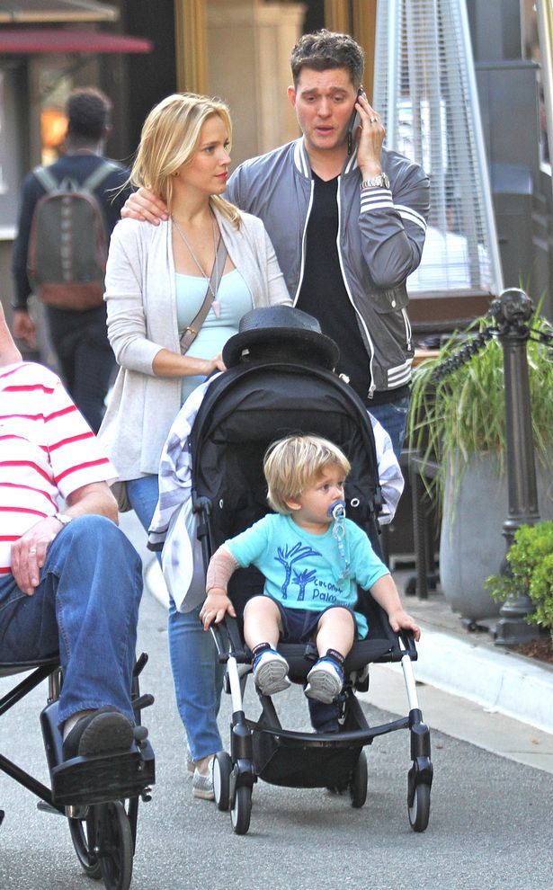 Michael Buble out shopping with his wife Luisana and son Noah at The Grove