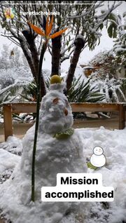 Η Μαριέττα Χρουσαλά, μπορεί να μην μας έδειξε τα παιδιά της, μας έδειξε όμως τον χιονάνθρωπο που έφτιαξαν όλοι μαζί.