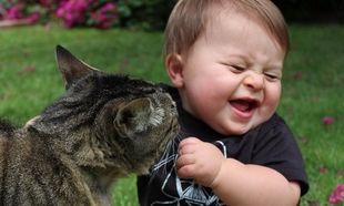 Αξιολάτρευτο: Δείτε πώς μια χαριτωμένη γάτα αγκαλιάζει και παίζει με ένα μωρό (βίντεο)