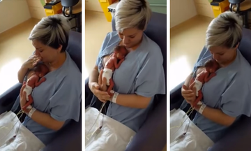 Μαμά κρατά για πρώτη φορά αγκαλιά το πρόωρο μωρό της (vid)