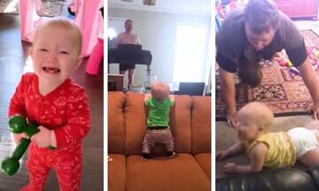 Ξεκαρδιστικό βίντεο δείχνει μωρά να γυμνάζονται με τους μπαμπάδες (vid)