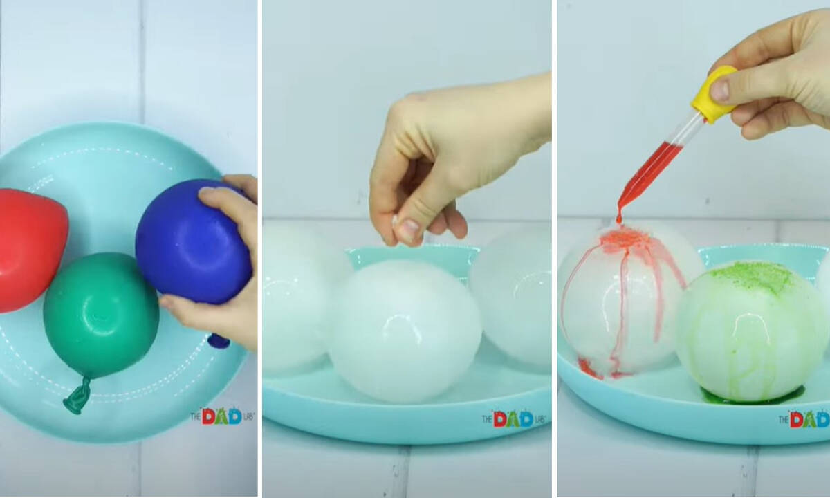 Χειμωνιάτικο πείραμα για παιδιά με μπαλόνια, πάγο και χρώμα ζαχαροπλαστικής