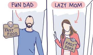 Σκίτσα δείχνουν πώς μια μαμά κρίνεται πιο αυστηρά από τον μπαμπά
